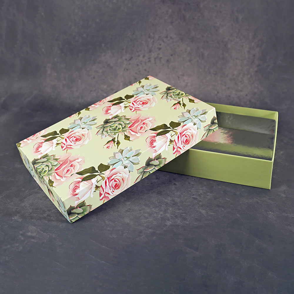 Roses & Succulents Design Medium Rectangle Gift Box (Classic Collection)