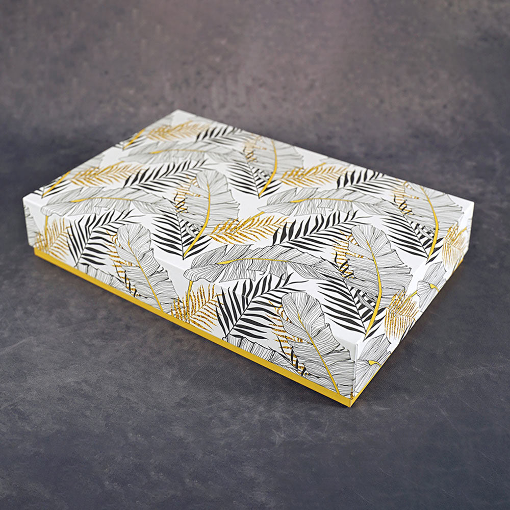 Golden Fronds Design Medium Rectangle Gift Box (Bold Collection)