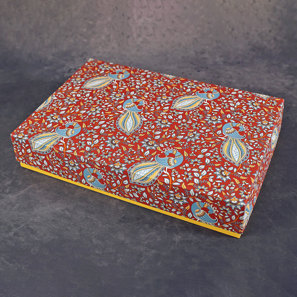 Kalamkari Peacock Design Medium Rectangle Gift Box (Bold Collection)