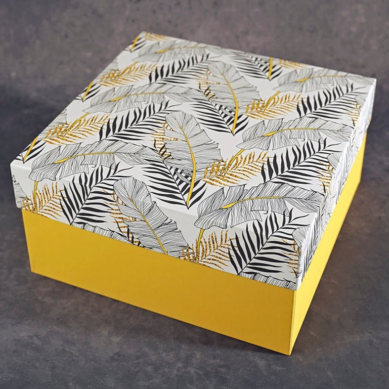 Golden Fronds Design Tall Square Gift Box (Bold Collection)
