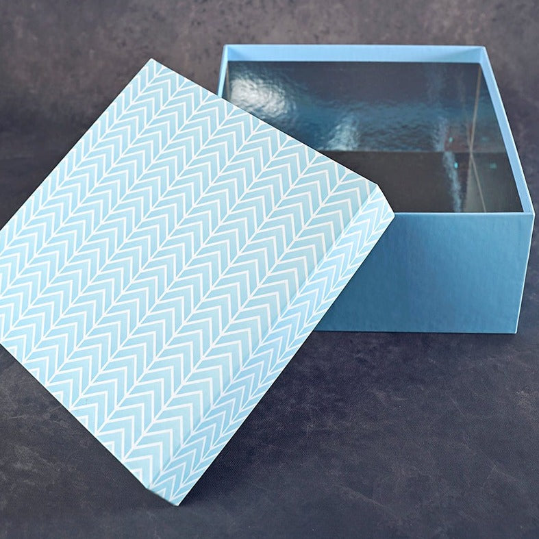 Blue Chevrons Design Tall Square Gift Box (Classic Collection)