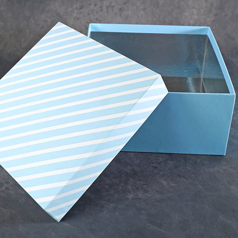 Pinstripe Blue Design Tall Square Gift Box (Classic Collection)