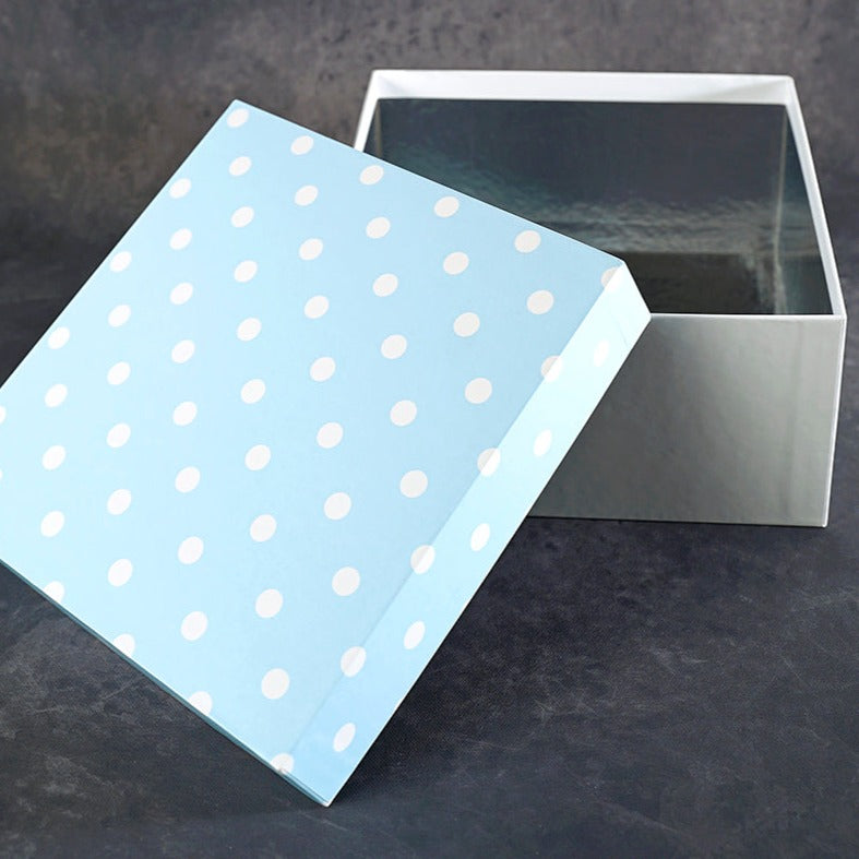 Polka Blue Design Tall Square Gift Box (Classic Collection)