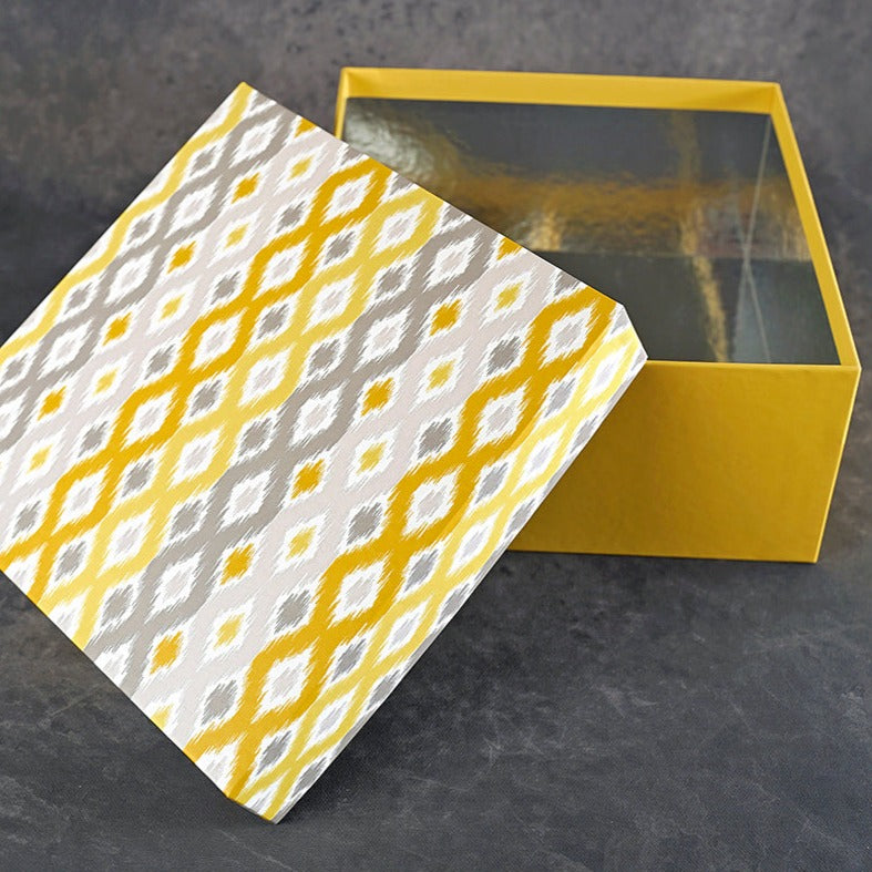 Golden Ikat Design Tall Square Gift Box (Bold Collection)
