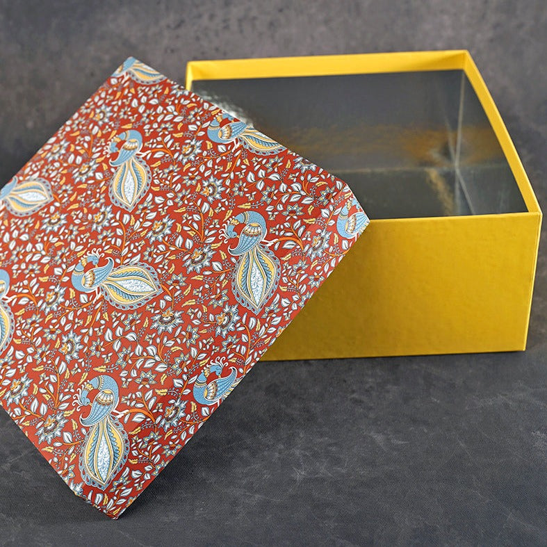 Kalamkari Peacock Design Tall Square Gift Box (Bold Collection)