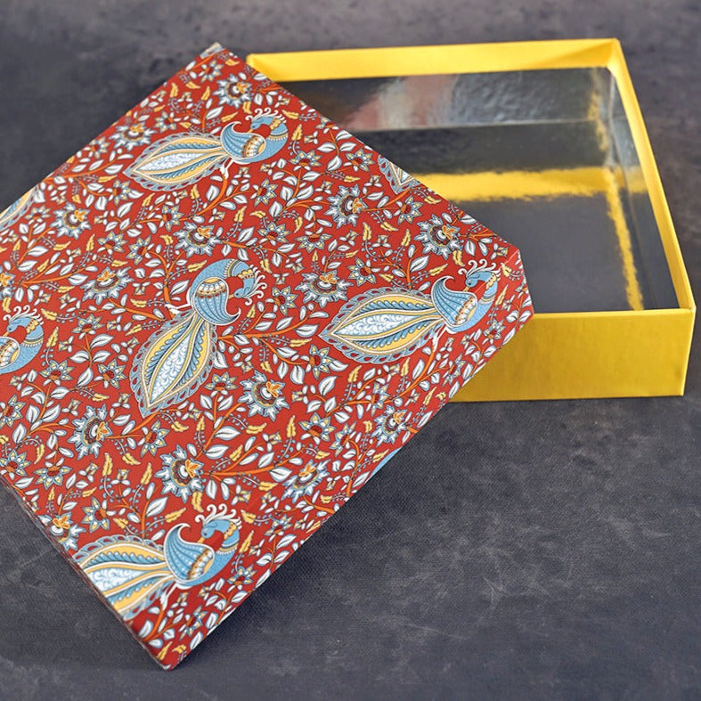 Kalamkari Peacock Design Square Gift Box (Bold Collection)