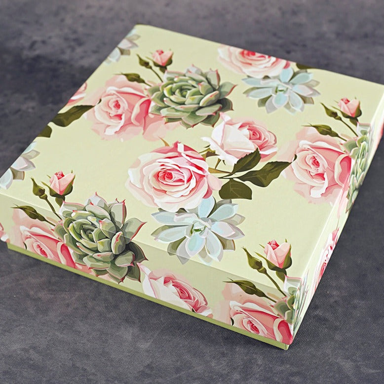 Roses & Succulents Design Square Gift Box (Classic Collection)