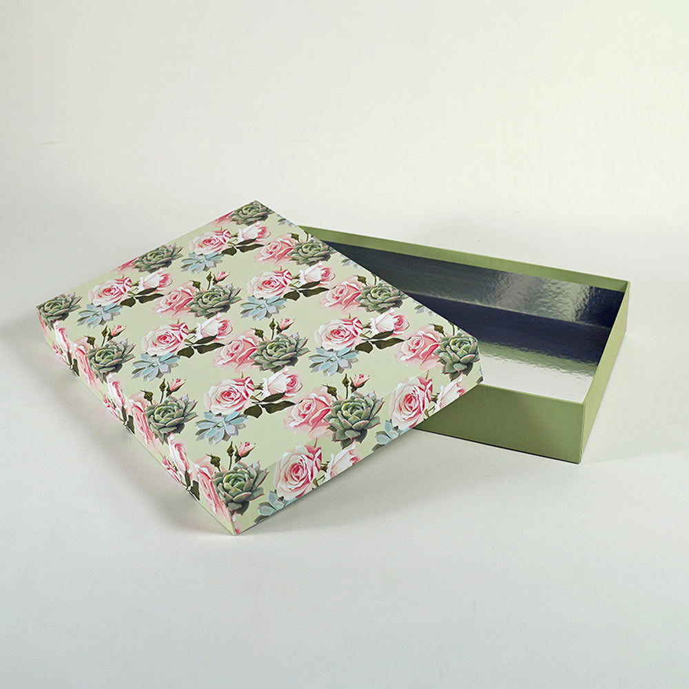 Roses & Succulents Design Large Rectangle Gift Box (Classic Collection)
